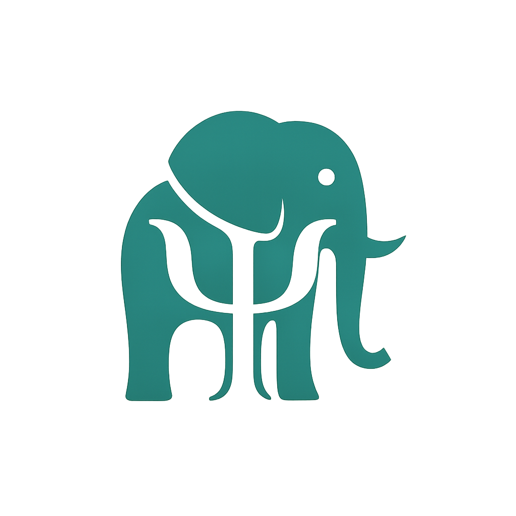 Logotipo de Consultorio GL: elefante y símbolo de psicología